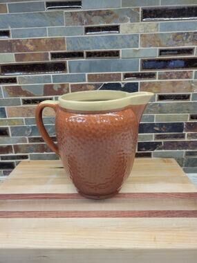 Vintage 1940s Watt Pottery Kla-Hamrd Pitcher Yellow Ware Brown Glaze